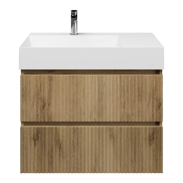 Katwijk badmeubel 80 cm warm eiken met keramische Marken wastafel links wit glans, 1 kraangat
