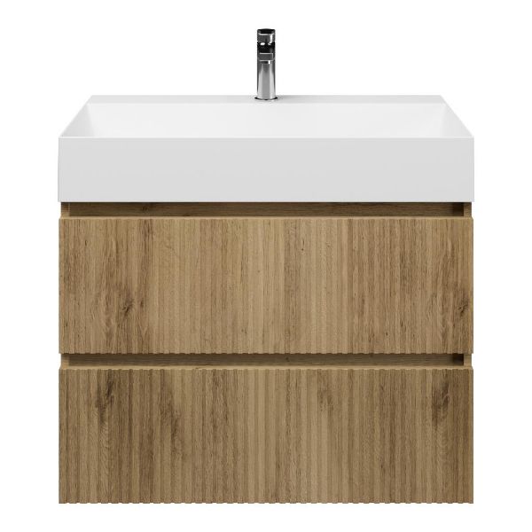 Katwijk badmeubel 80 cm warm eiken met keramische Marken wastafel wit glans, 1 kraangat