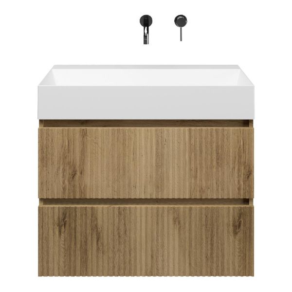Katwijk badmeubel 80 cm warm eiken met keramische Marken wastafel wit mat, zonder kraangat