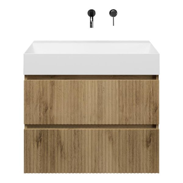 Katwijk badmeubel 80 cm warm eiken met keramische Marken wastafel wit glans, zonder kraangat