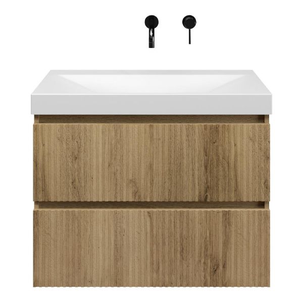 Katwijk badmeubel 80 cm warm eiken met keramische Rockanje wastafel wit mat, zonder kraangat