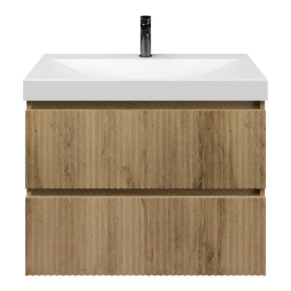 Katwijk badmeubel 80 cm warm eiken met keramische Rockanje wastafel wit mat, 1 kraangat