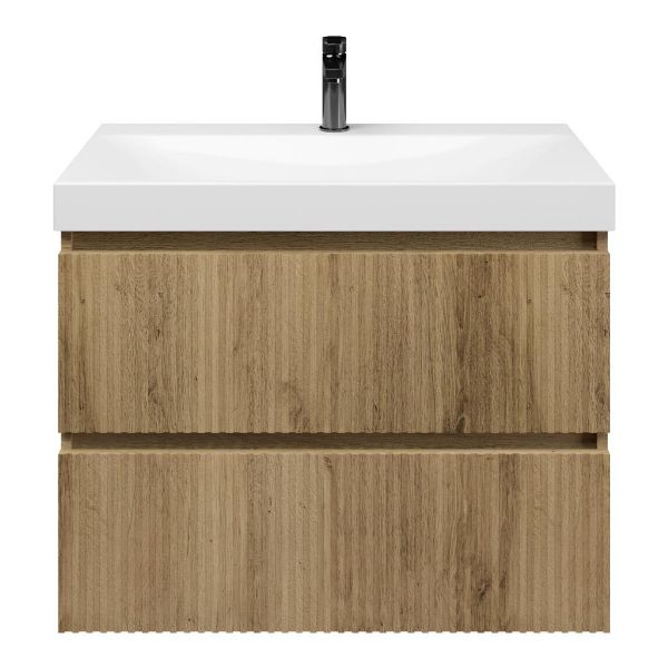 Katwijk badmeubel 80 cm warm eiken met keramische Rockanje wastafel wit glans, 1 kraangat