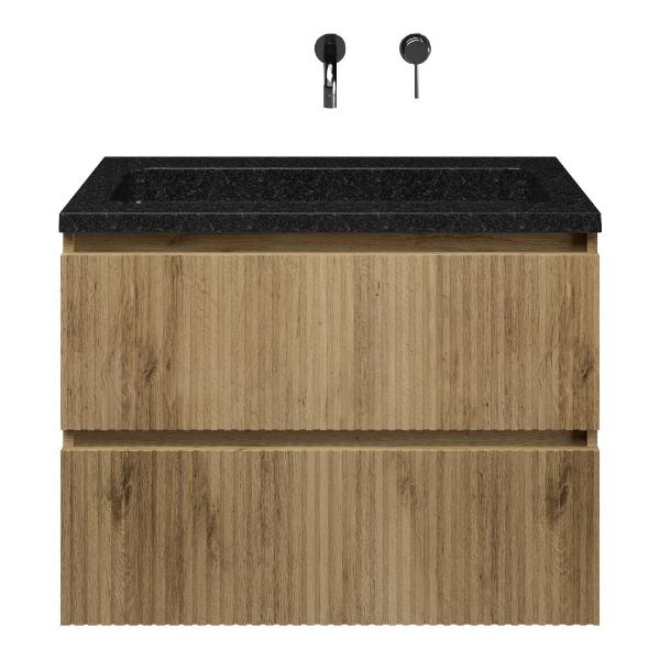 Katwijk badmeubel 80 cm warm eiken met natuurstenen Square wastafel shanxi black