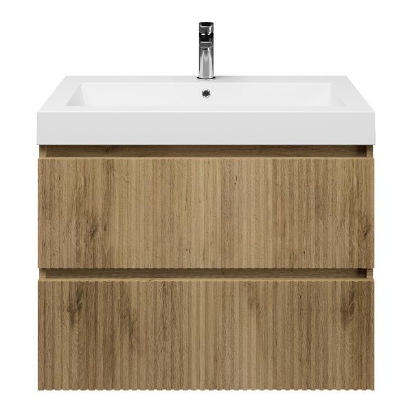 Katwijk badmeubel 80 cm warm eiken met polystone Cadzand wastafel wit glans, 1 kraangat