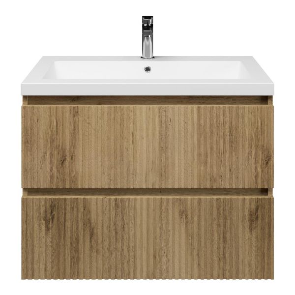 Katwijk badmeubel 80 cm warm eiken met polystone Cadzand wastafel wit mat