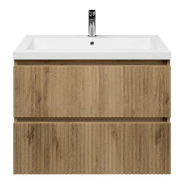 Katwijk badmeubel 80 cm warm eiken met polystone Cadzand wastafel wit glans, 1 kraangat