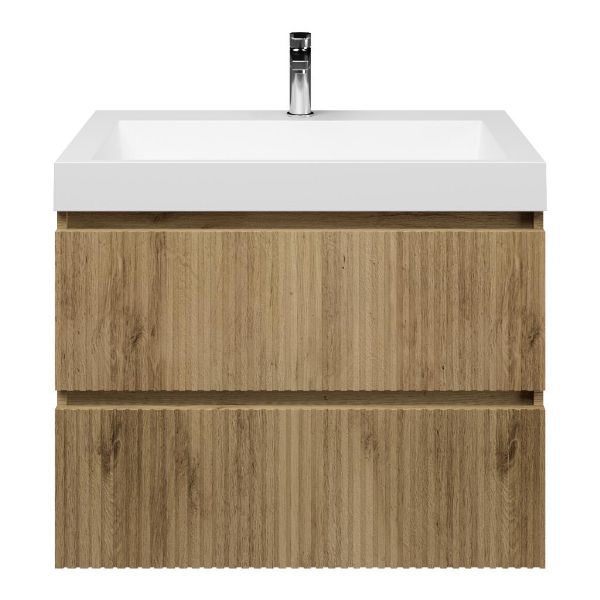 Katwijk badmeubel 80 cm warm eiken met polystone Haamstede wastafel wit mat, 1 kraangat