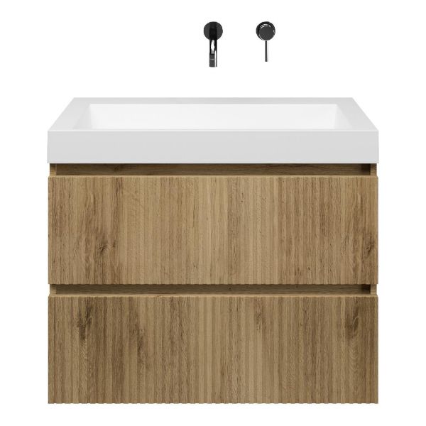 Katwijk badmeubel 80 cm warm eiken met polystone Haamstede wastafel wit mat, zonder kraangat