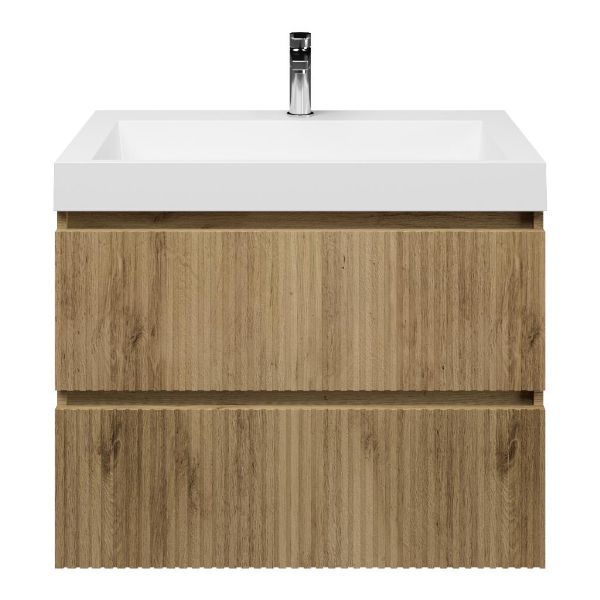 Katwijk badmeubel 80 cm warm eiken met polystone Haamstede wastafel wit glans, 1 kraangat