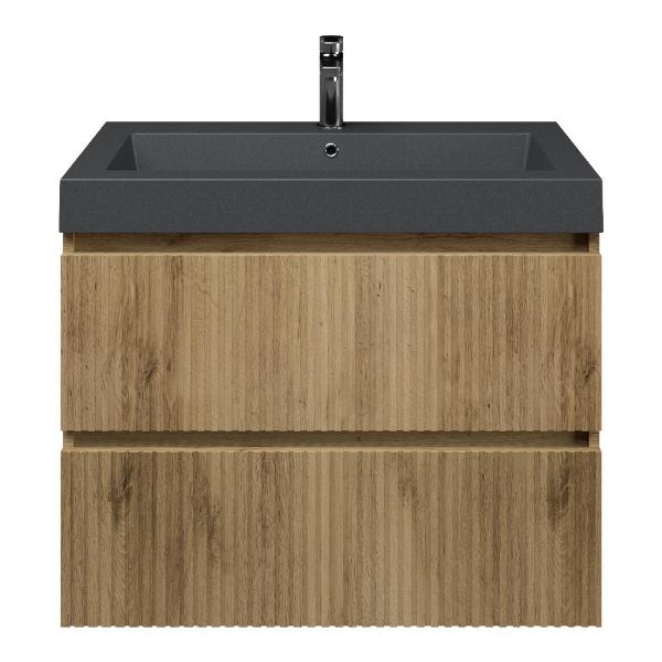 Katwijk badmeubel 80 cm warm eiken met quartz Cadzand-Q wastafel grijs mat, 1 kraangat