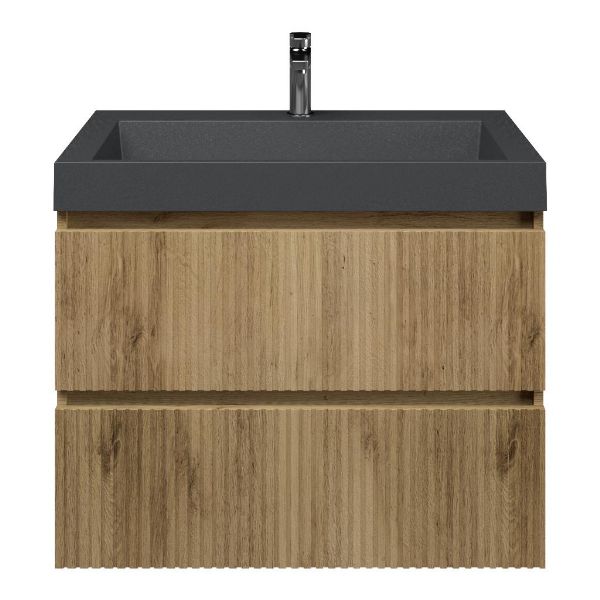 Katwijk badmeubel 80 cm warm eiken met quartz Haamstede-q wastafel grijs mat, 1 kraangat