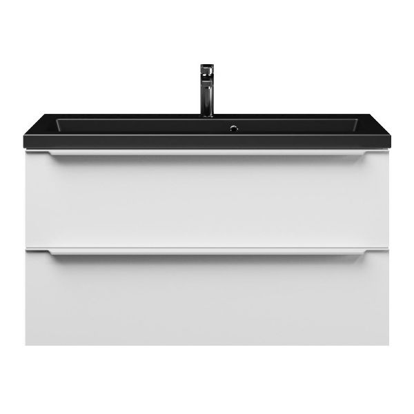 Kijkduin badmeubel 100 cm mat wit met keramische Dishoek wastafel zwart mat