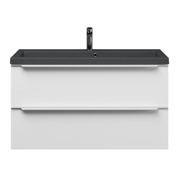 Kijkduin badmeubel 100 cm mat wit met quartz Cadzand-Q wastafel grijs mat