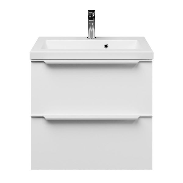 Kijkduin badmeubel 60 cm mat wit met keramische Dishoek wastafel wit mat, 1 kraangat