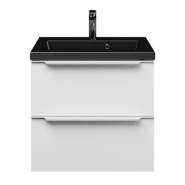 Kijkduin badmeubel 60 cm mat wit met keramische Dishoek wastafel zwart mat, 1 kraangat
