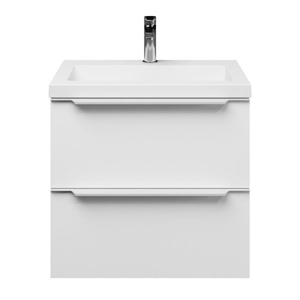 Kijkduin badmeubel 60 cm mat wit met polystone Cadzand wastafel wit glans, 1 kraangat