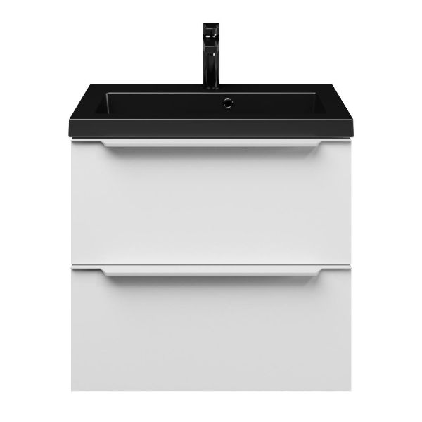 Kijkduin badmeubel 60 cm mat wit met polystone Cadzand wastafel zwart mat