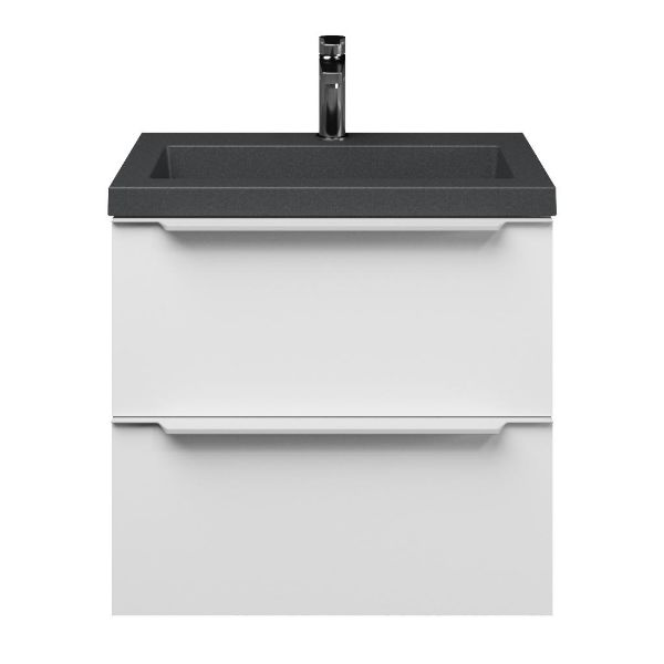 Kijkduin badmeubel 60 cm mat wit met quartz Cadzand-Q wastafel grijs mat, 1 kraangat