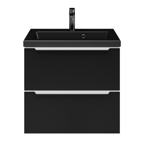 Kijkduin badmeubel 60 cm mat zwart met keramische Dishoek wastafel zwart mat, 1 kraangat