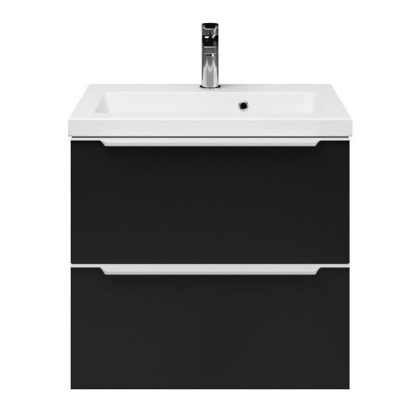 Kijkduin badmeubel 60 cm mat zwart met keramische Dishoek wastafel wit glans, 1 kraangat