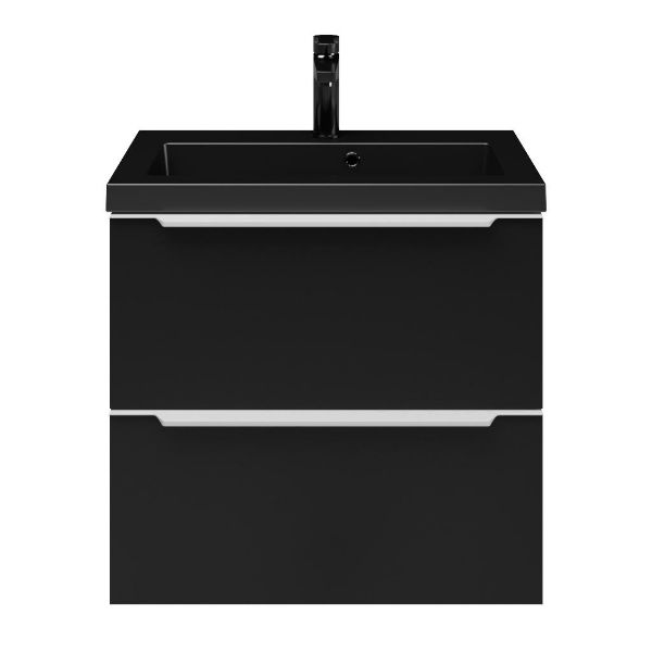 Kijkduin badmeubel 60 cm mat zwart met polystone Cadzand wastafel zwart mat
