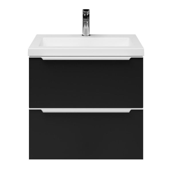 Kijkduin badmeubel 60 cm mat zwart met polystone Cadzand wastafel wit mat, 1 kraangat, zonder overloop