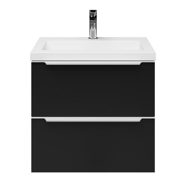 Kijkduin badmeubel 60 cm mat zwart met polystone Cadzand wastafel wit glans, 1 kraangat