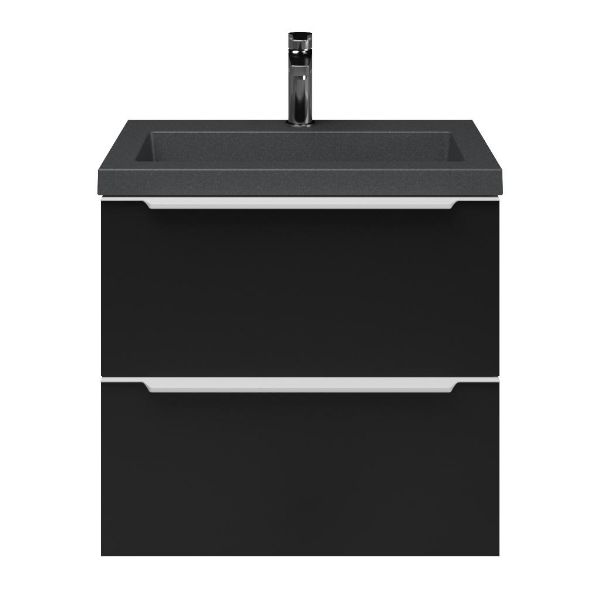 Kijkduin badmeubel 60 cm mat zwart met quartz Cadzand-Q wastafel grijs mat, 1 kraangat