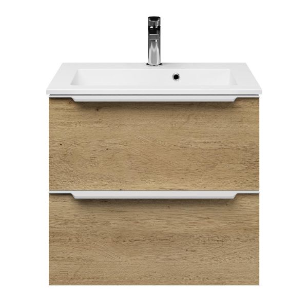 Kijkduin badmeubel 60 cm warm eiken met keramische Compact wastafel wit glans