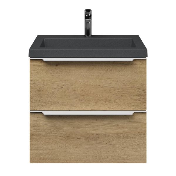 Kijkduin badmeubel 60 cm warm eiken met quartz Cadzand-Q wastafel grijs mat, 1 kraangat