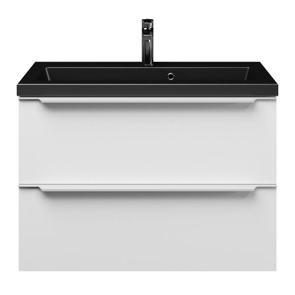 Kijkduin badmeubel 80 cm mat wit met keramische Dishoek wastafel zwart mat, 1 kraangat
