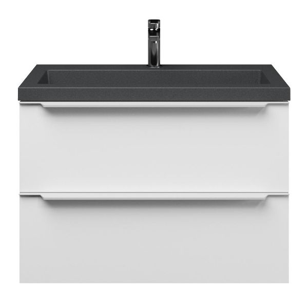 Kijkduin badmeubel 80 cm mat wit met polystone Cadzand wastafel grijs mat, zonder overloop