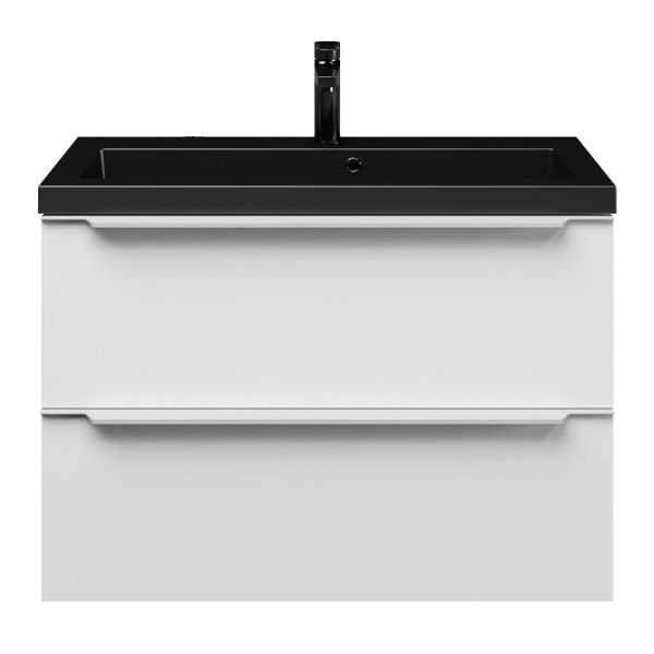 Kijkduin badmeubel 80 cm mat wit met polystone Cadzand wastafel zwart mat, 1 kraangat