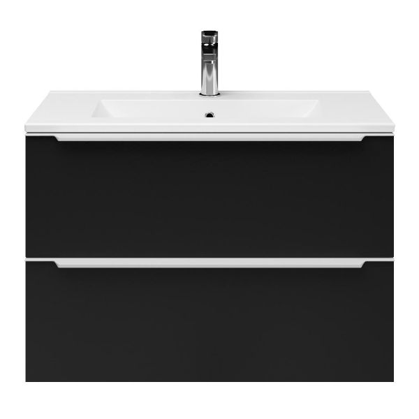 Kijkduin badmeubel 80 cm mat zwart met keramische Huisduinen wastafel wit glans