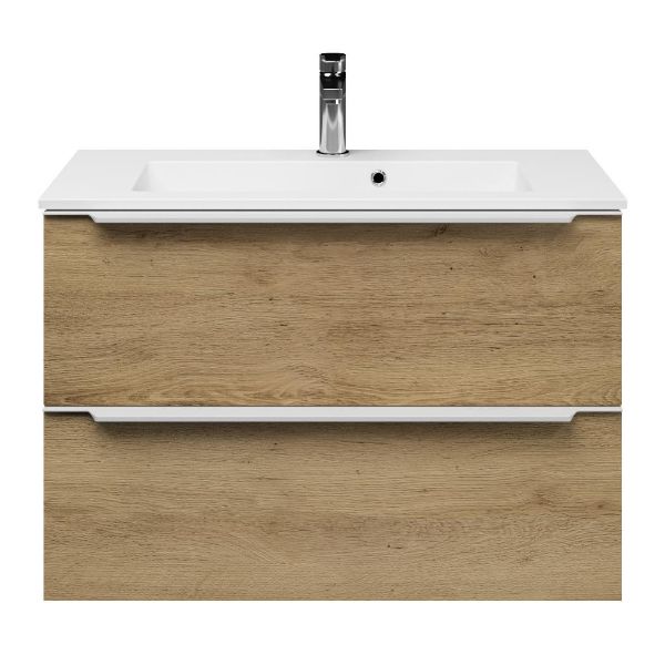 Kijkduin badmeubel 80 cm warm eiken met keramische Compact wastafel wit glans