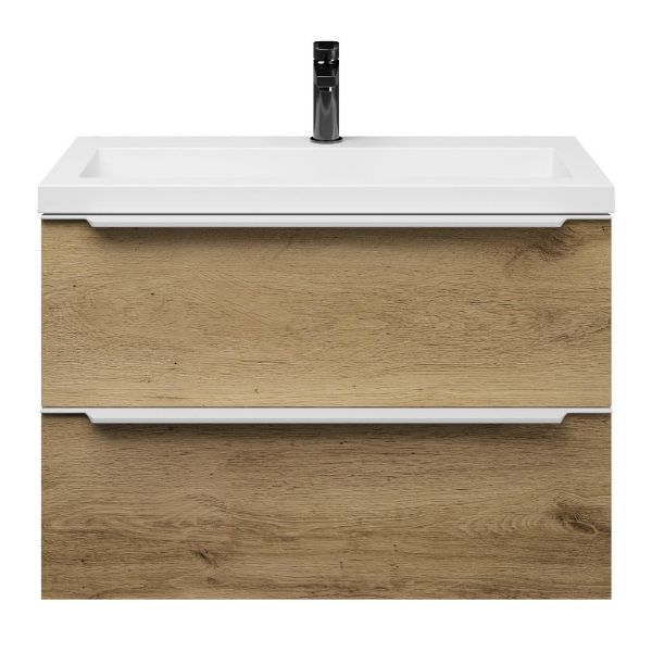 Kijkduin badmeubel 80 cm warm eiken met polystone Cadzand wastafel wit glans, 1 kraangat