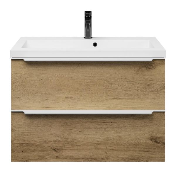 Kijkduin badmeubel 80 cm warm eiken met polystone Cadzand wastafel wit glans, 1 kraangat