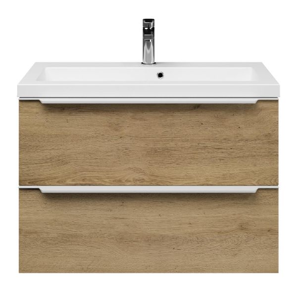 Kijkduin badmeubel 80 cm warm eiken met polystone Cadzand wastafel wit mat