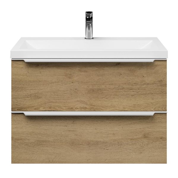 Kijkduin badmeubel 80 cm warm eiken met polystone Scharendijke wastafel wit glans