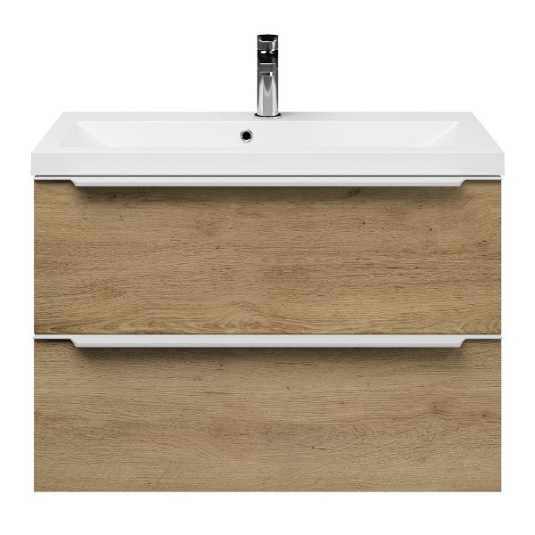 Kijkduin badmeubel 80 cm warm eiken met polystone Scharendijke wastafel wit glans