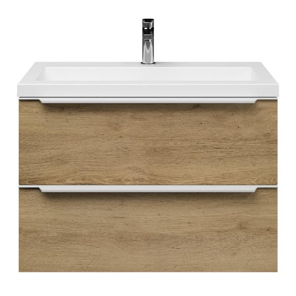 Kijkduin badmeubel 80 cm warm eiken met quartz Cadzand-Q wastafel wit mat, 1 kraangat