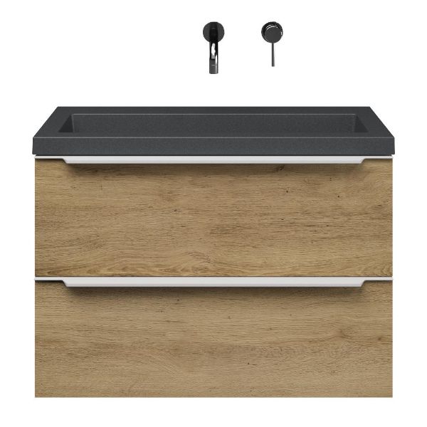 Kijkduin badmeubel 80 cm warm eiken met quartz Cadzand-Q wastafel grijs mat