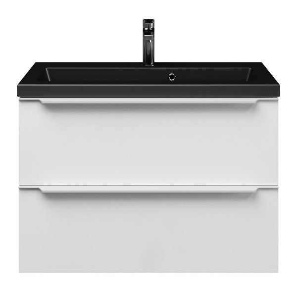 Kijkduin badmeubel 80 cm wit hoogglans met keramische Dishoek wastafel zwart mat, 1 kraangat