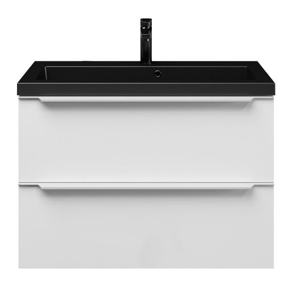 Kijkduin badmeubel 80 cm wit hoogglans met polystone Cadzand wastafel zwart mat, 1 kraangat