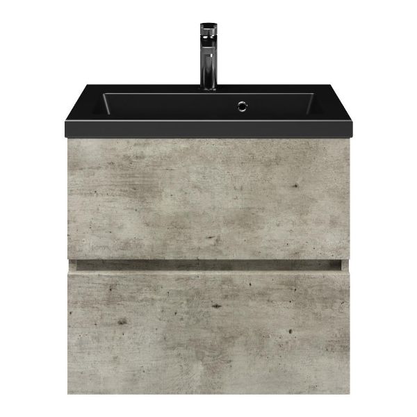 Midsland badmeubel 60 cm steigerhout licht grijs met keramische Dishoek wastafel zwart mat