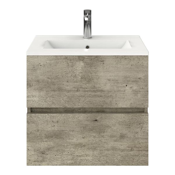 Midsland badmeubel 60 cm steigerhout licht grijs met keramische Huisduinen wastafel wit glans