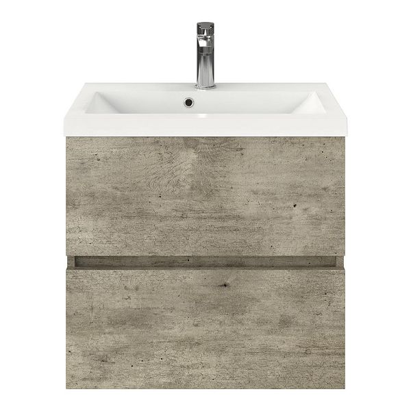 Midsland badmeubel 60 cm steigerhout licht grijs met polystone Scharendijke wastafel wit glans