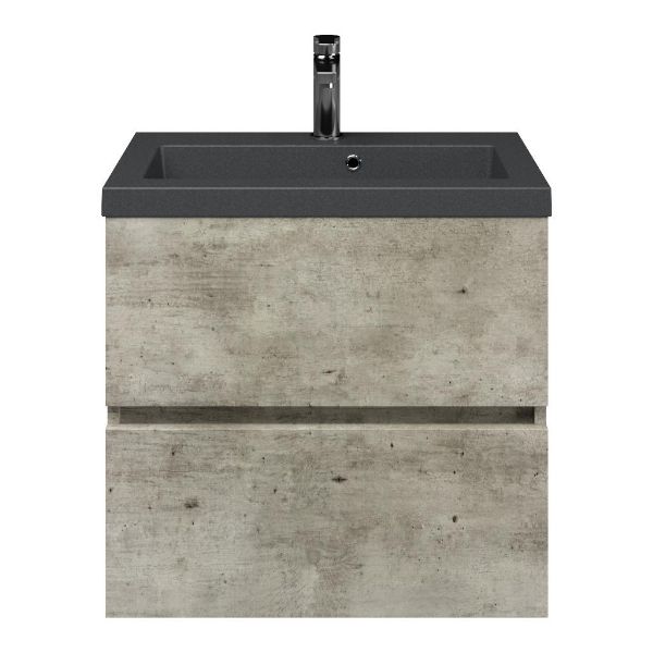 Midsland badmeubel 60 cm steigerhout licht grijs met polystone Cadzand wastafel grijs mat