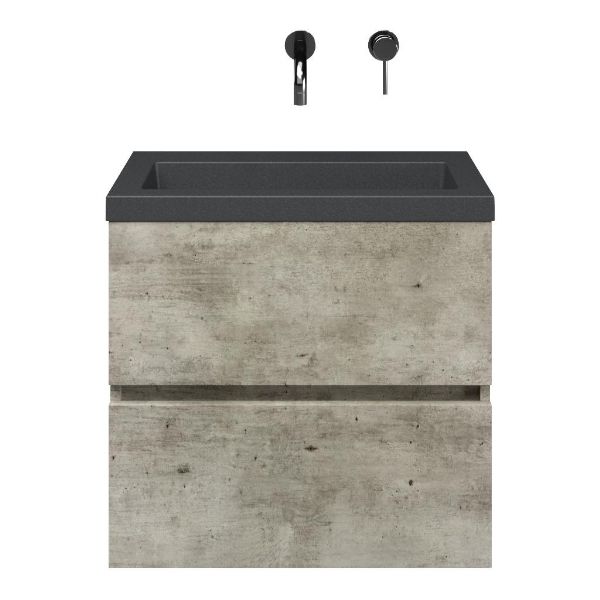 Midsland badmeubel 60 cm steigerhout licht grijs met quartz Cadzand-Q wastafel grijs mat, zonder kraangat